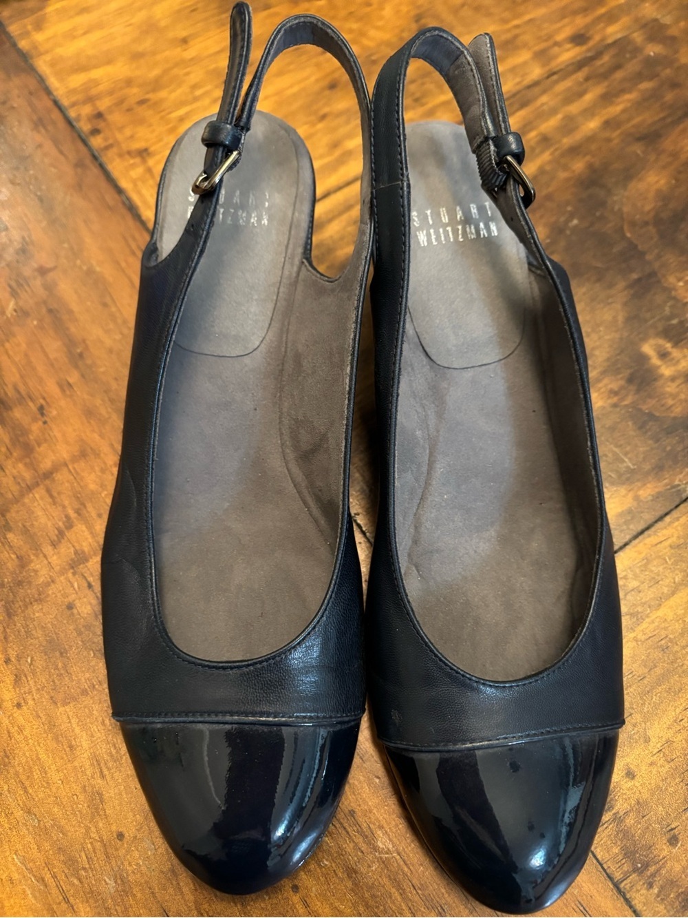 STUART WEITZMAN AUTH $399 Women Navy Blue Nappa Leather Tipin Cap Toe Wedge 6.5 - Picture 6 of 9